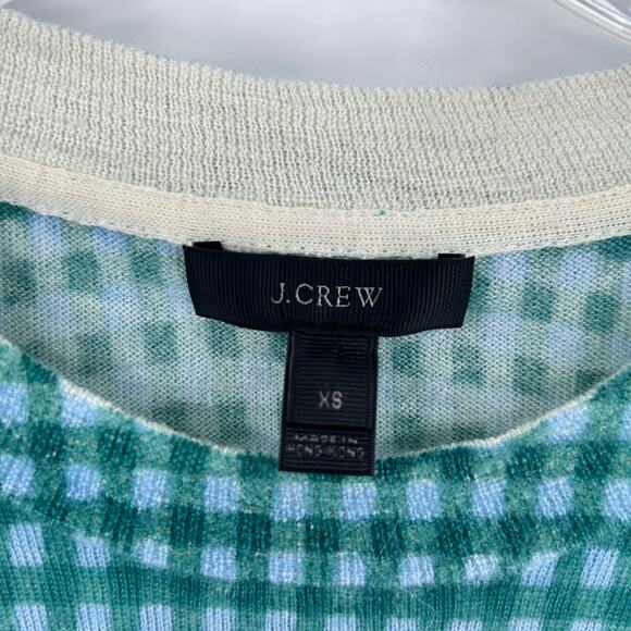 J Crew Merino Wool Gingham Sweater Green Blue Check Crewneck Flaw Womens Sz XS - Picture 6 of 12